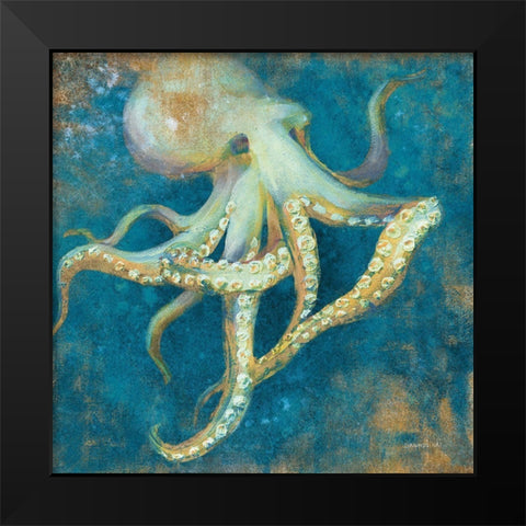 Ocean Octopus Black Modern Wood Framed Art Print by Nai, Danhui