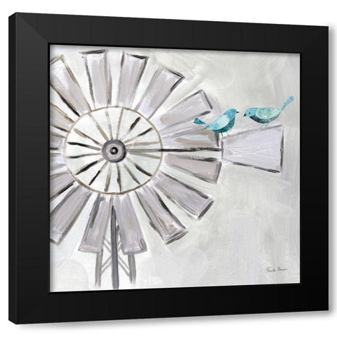 Farmhouse Windmill with Birds Black Modern Wood Framed Art Print by Zaman, Farida