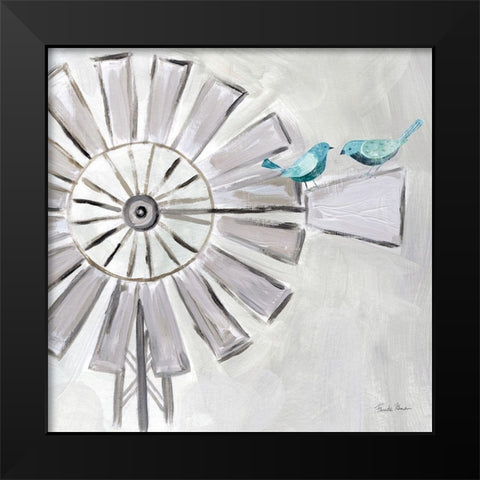 Farmhouse Windmill with Birds Black Modern Wood Framed Art Print by Zaman, Farida