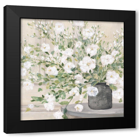 White Bouquet Gray Vase Black Modern Wood Framed Art Print by Purinton, Julia