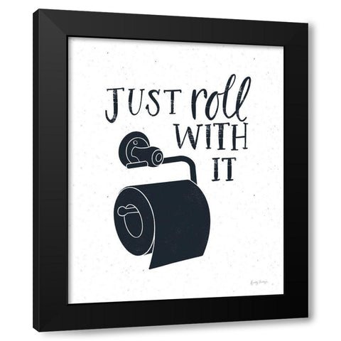 Bathroom Puns V Dark Blue Black Modern Wood Framed Art Print by Thorns, Becky