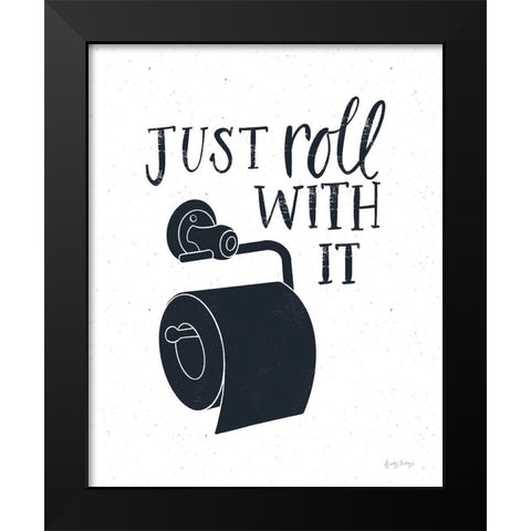 Bathroom Puns V Dark Blue Black Modern Wood Framed Art Print by Thorns, Becky