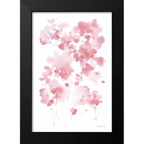 Cascading Petals I Pink Black Modern Wood Framed Art Print by Nai, Danhui