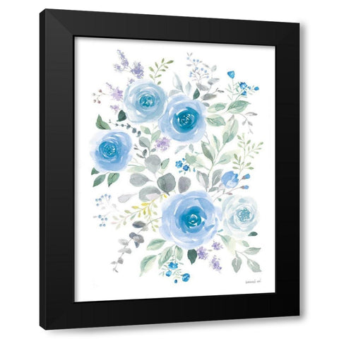 Lush Roses I Blue Black Modern Wood Framed Art Print with Double Matting by Nai, Danhui