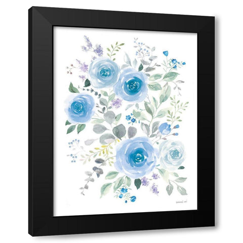 Lush Roses I Blue Black Modern Wood Framed Art Print by Nai, Danhui