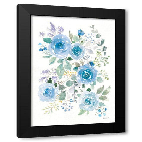 Lush Roses II Blue Black Modern Wood Framed Art Print by Nai, Danhui