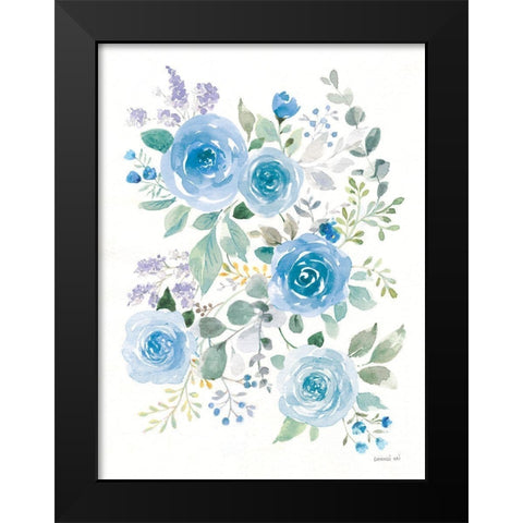Lush Roses II Blue Black Modern Wood Framed Art Print by Nai, Danhui