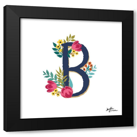 Romantic Luxe B Navy Black Modern Wood Framed Art Print with Double Matting by Penner, Janelle