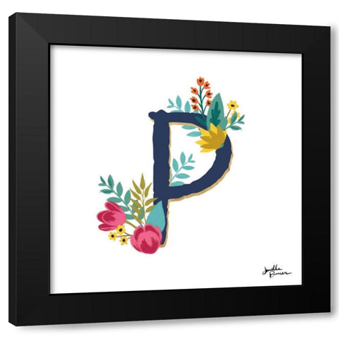 Romantic Luxe P Navy Black Modern Wood Framed Art Print with Double Matting by Penner, Janelle