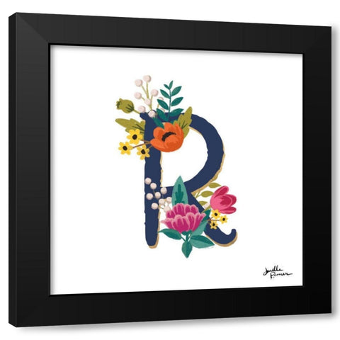 Romantic Luxe R Navy Black Modern Wood Framed Art Print with Double Matting by Penner, Janelle