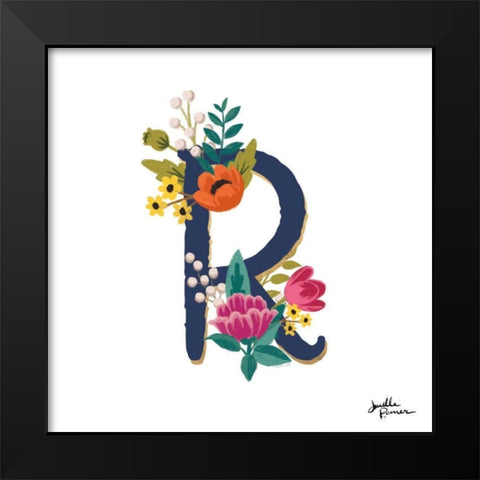 Romantic Luxe R Navy Black Modern Wood Framed Art Print by Penner, Janelle