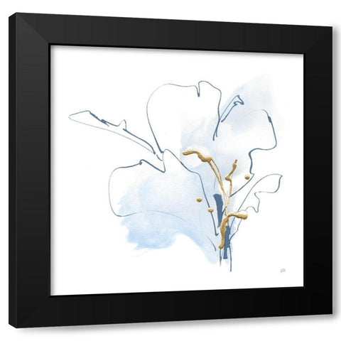 Blue and Gold Floral I Black Modern Wood Framed Art Print with Double Matting by Paschke, Chris