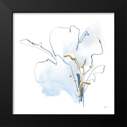 Blue and Gold Floral I Black Modern Wood Framed Art Print by Paschke, Chris