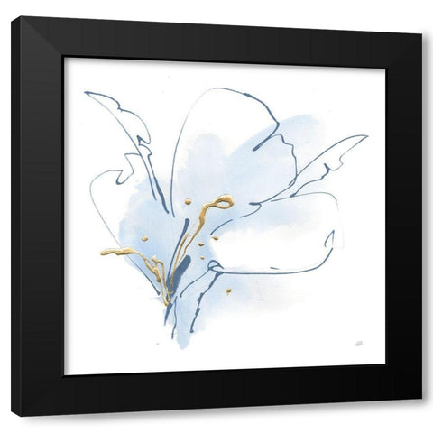 Blue and Gold Floral II Black Modern Wood Framed Art Print by Paschke, Chris