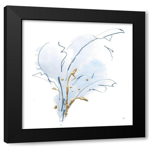 Blue and Gold Floral III Black Modern Wood Framed Art Print by Paschke, Chris