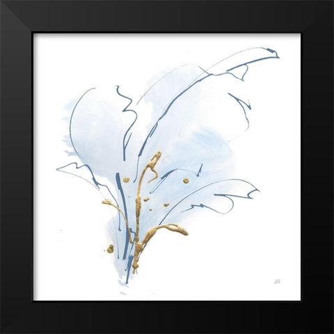 Blue and Gold Floral III Black Modern Wood Framed Art Print by Paschke, Chris