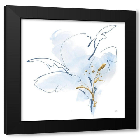 Blue and Gold Floral IV Black Modern Wood Framed Art Print by Paschke, Chris
