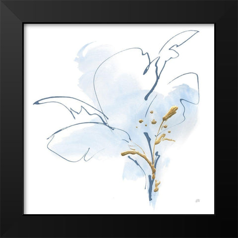 Blue and Gold Floral IV Black Modern Wood Framed Art Print by Paschke, Chris