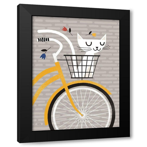 Cruising Cat Yellow Black Modern Wood Framed Art Print with Double Matting by Mullan, Michael