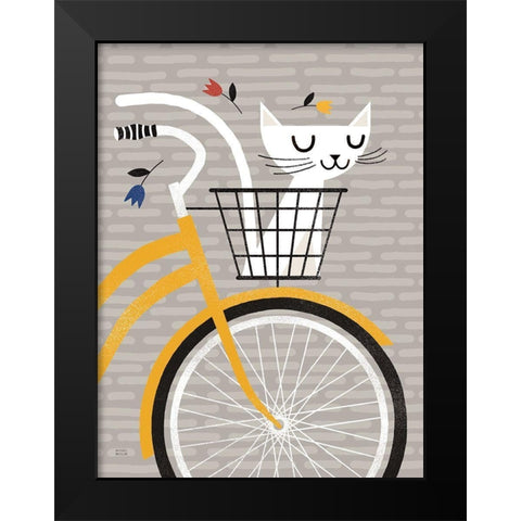 Cruising Cat Yellow Black Modern Wood Framed Art Print by Mullan, Michael