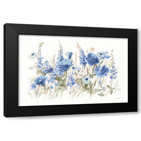Wildflowers in Bloom I Blue Black Modern Wood Framed Art Print by Nai, Danhui
