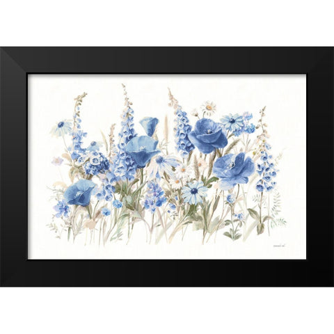 Wildflowers in Bloom I Blue Black Modern Wood Framed Art Print by Nai, Danhui