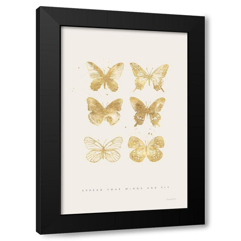 Six Gold Butterflies Black Modern Wood Framed Art Print with Double Matting by Charro, Mercedes Lopez