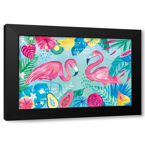 Fruity Flamingos I Black Modern Wood Framed Art Print by Zaman, Farida