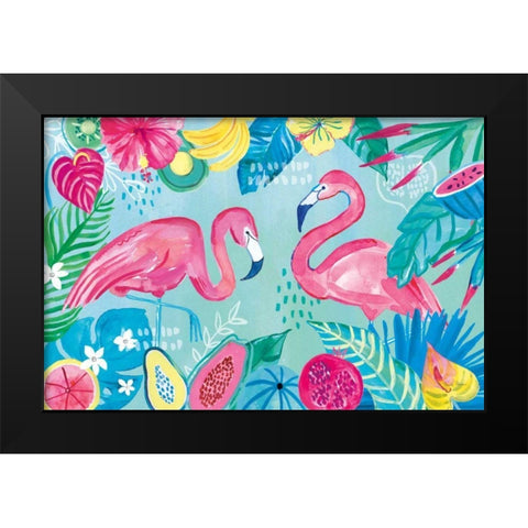 Fruity Flamingos I Black Modern Wood Framed Art Print by Zaman, Farida