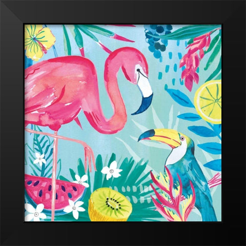 Fruity Flamingos II Black Modern Wood Framed Art Print by Zaman, Farida
