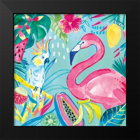 Fruity Flamingos III Black Modern Wood Framed Art Print by Zaman, Farida