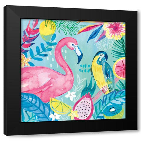 Fruity Flamingos IV Black Modern Wood Framed Art Print with Double Matting by Zaman, Farida