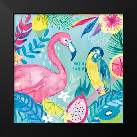 Fruity Flamingos IV Black Modern Wood Framed Art Print by Zaman, Farida