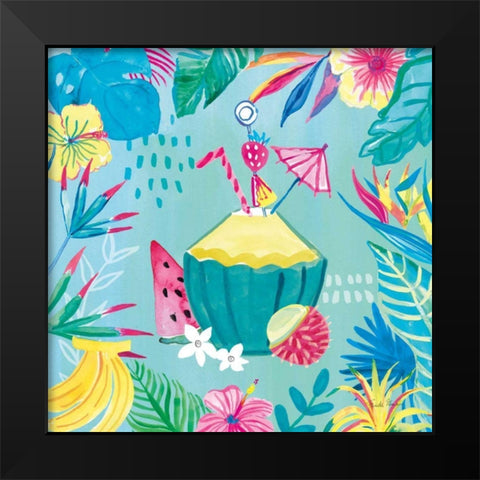 Fruity Flamingos VI Black Modern Wood Framed Art Print by Zaman, Farida