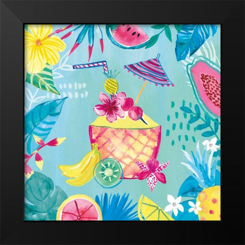 Fruity Flamingos VII Black Modern Wood Framed Art Print by Zaman, Farida
