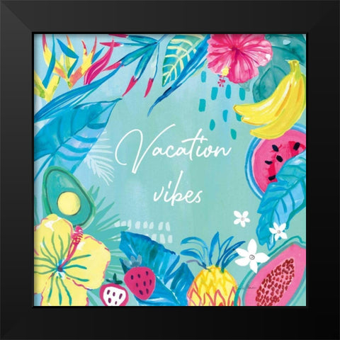 Fruity Flamingos VIII Black Modern Wood Framed Art Print by Zaman, Farida