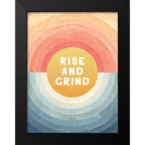 Retro Vibes Rise and Grind Black Modern Wood Framed Art Print by Nai, Danhui