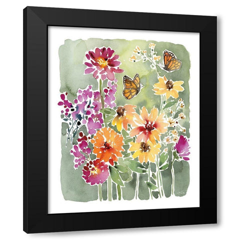 Monarchs and Blooms Black Modern Wood Framed Art Print with Double Matting by Pete, Katrina