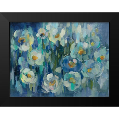 Pretty Blue Floral Black Modern Wood Framed Art Print by Vassileva, Silvia