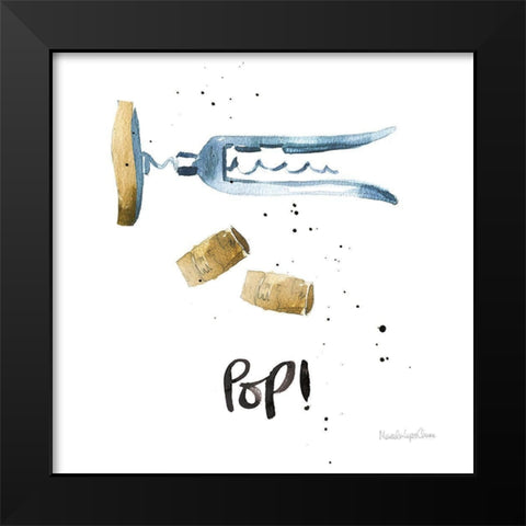 Pop the Cork VII Black Modern Wood Framed Art Print by Charro, Mercedes Lopez