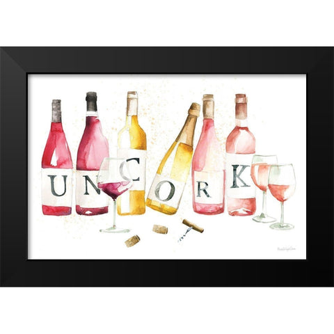 Pop the Cork XI Black Modern Wood Framed Art Print by Charro, Mercedes Lopez