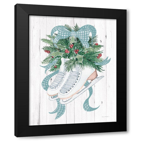 Holiday Sports Ice Skates Black Modern Wood Framed Art Print by McKenna, Kathleen Parr