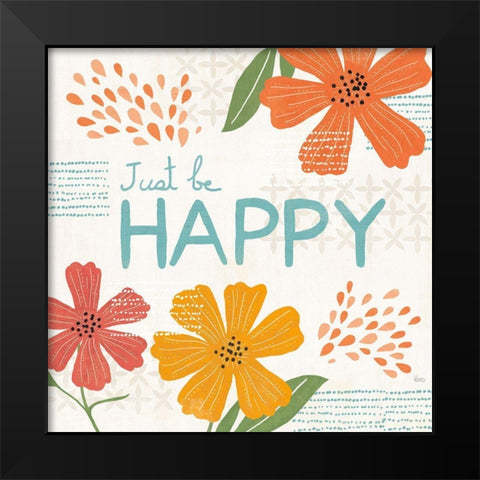 Mod Floral V Black Modern Wood Framed Art Print by Charron, Veronique