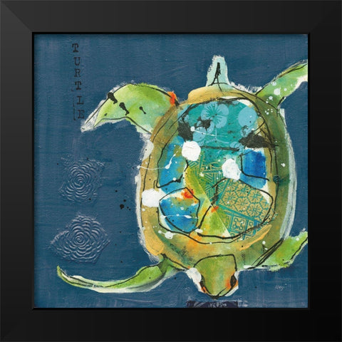 Chentes Turtle on Blue Black Modern Wood Framed Art Print by Day, Kellie