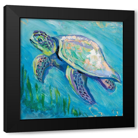 Sea Turtle Swim Light Flipped Black Modern Wood Framed Art Print by Vertentes, Jeanette