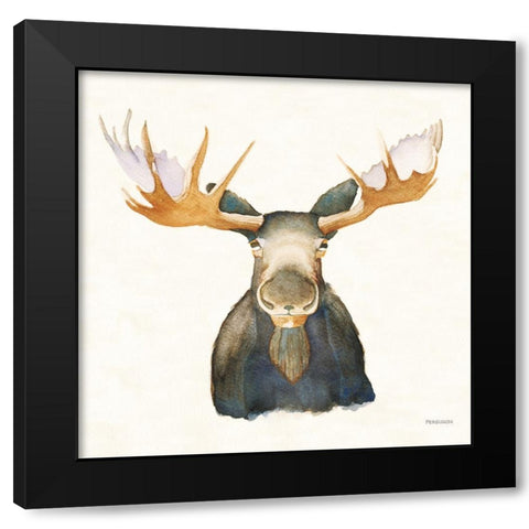 Moose on Cream Black Modern Wood Framed Art Print with Double Matting by Ferguson, Kathy