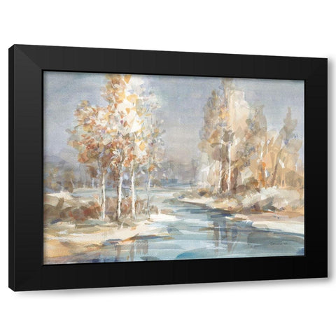 Flowing River Black Modern Wood Framed Art Print by Nai, Danhui