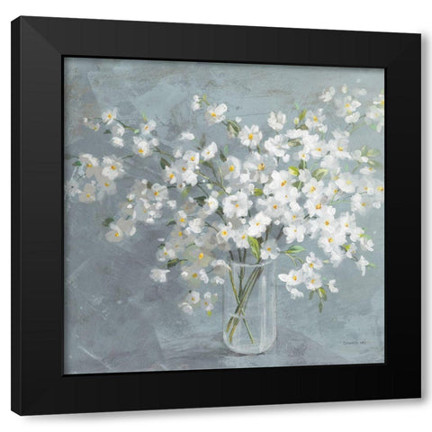 Fresh White Bouquet Gray Crop Black Modern Wood Framed Art Print with Double Matting by Nai, Danhui