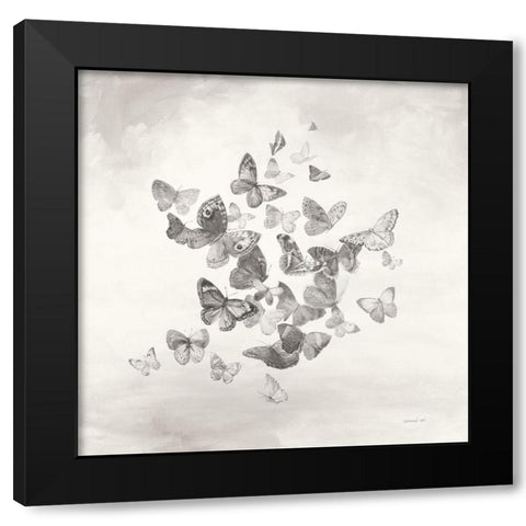 Beautiful Butterflies BW Black Modern Wood Framed Art Print with Double Matting by Nai, Danhui