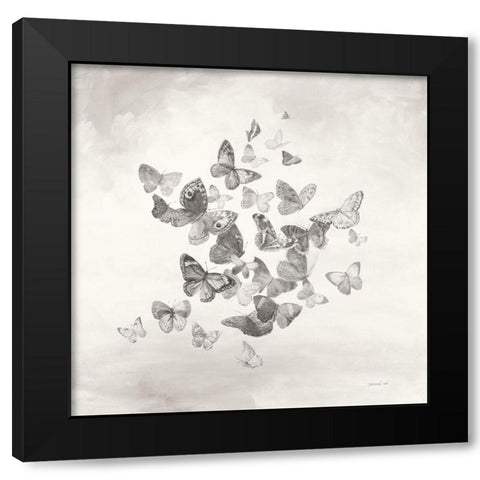 Beautiful Butterflies BW Black Modern Wood Framed Art Print by Nai, Danhui